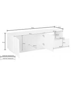 Porta TV VEGA moderno 2 ante battente 1 cassetto 150  ardesia