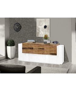 Credenza New Corona Moderna 2 Ante Battenti 1 Ribalta 2 Cassetti 2 Ante Battente Bianco Acero Pereira