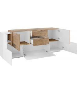 Credenza New Corona Moderna 2 Ante Battenti 1 Ribalta 2 Cassetti 2 Ante Battente Bianco Acero Pereira