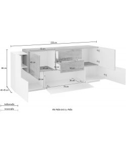 Credenza New Corona Moderna 2 Ante Battenti 1 Ribalta 2 Cassetti 2 Ante Battente Bianco Acero Pereira