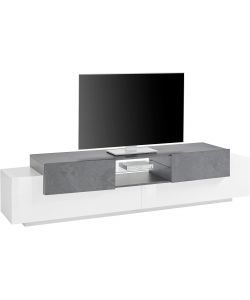 Porta Tv New Corona Moderno 2+2 Ante Battenti Ripiano Vetro Bianco Ardesia