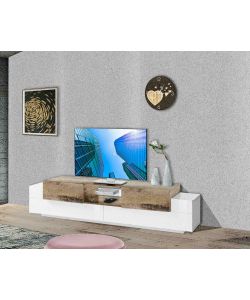 Porta Tv New Corona Moderno 2+2 Ante Battenti Ripiano Vetro Bianco Acero Pereira