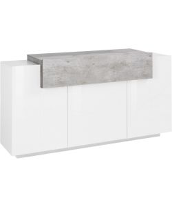 Credenza Corona Moderna 3 Ante Battente 1 Anta Ribalta Bianco Lucido E Cemento