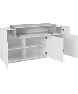 Credenza Corona Moderna 3 Ante Battente 1 Anta Ribalta Bianco Lucido E Cemento