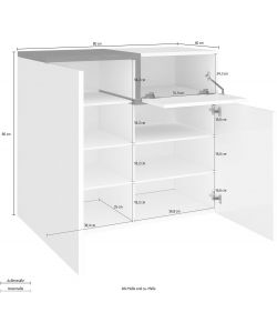 Credenza Vega Moderna 2 Ante Battente 3 Cassetti 140 Bianco Lucido