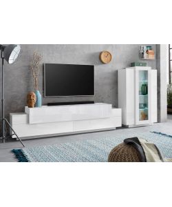 Soggiorno Corona Porta Tv + Vetrina Bianco E Bianco Laccato