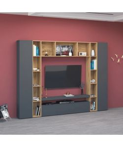 Parete Attrezzata Brooklyn Soggiorno Antracite Opaco 270x35x210 cm