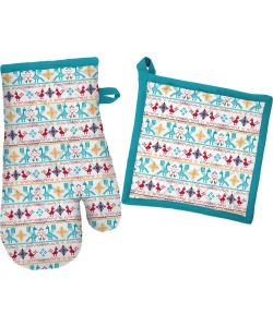 Batik Set guanto da forno e presina celeste 100% cotone 32x20 cm