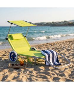 Spiaggina Carrello con Ruote e Tettuccio - Azzurro - 145x52 cm