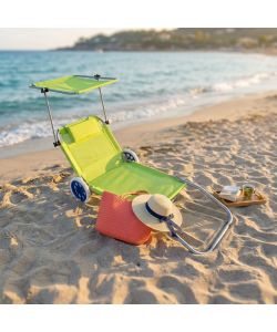 Spiaggina Carrello con Ruote e Tettuccio - Azzurro - 145x52 cm