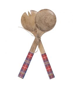 Set posate in legno decoro tartan