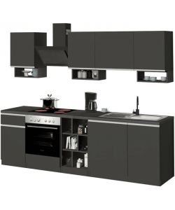 Cucina lineare componibile Domina 256cm Nero Grigio