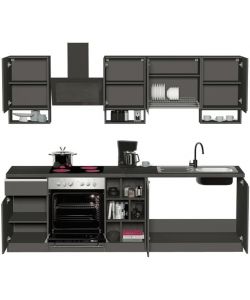 Cucina lineare componibile Domina 256cm Nero Grigio