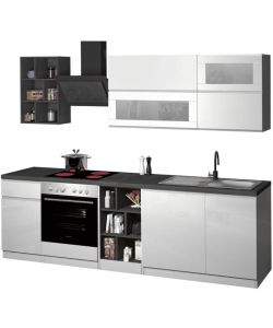 Web Furniture Cucina moderna lineare 256 cm componibile Bianco - Grigio