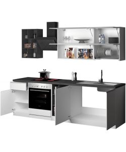 Web Furniture Cucina moderna lineare 256 cm componibile Bianco - Grigio