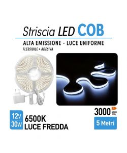 Suprema Kit Striscia LED 5m Flessibile Adesiva - Luce Fredda 30W 3000lm