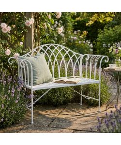 Cosma Panca in Ferro 2 Posti Bianco Stile Provenzale 128x40x93 cm
