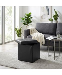 Cosma Pouf Contenitore Quadrato Ecopelle Nero 38x38x38 cm