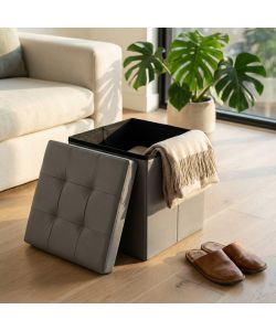Cosma Pouf Contenitore Quadrato Ecopelle Grigio 38x38x38 cm
