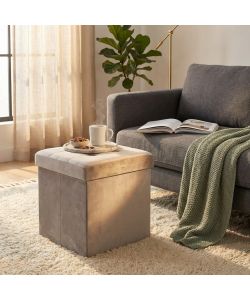 Cosma Pouf Contenitore Quadrato Velluto Tortora 38x38x38 cm