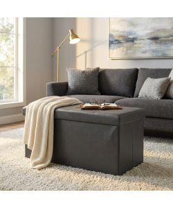 Cosma Pouf Contenitore Rettangolare Ecopelle Nero 76x38x38 cm
