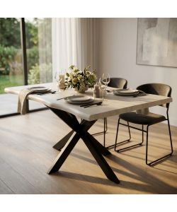 Cosma Tavolo Grigio Effetto Pietra 160 x 90 cm Struttura Nera Moderno