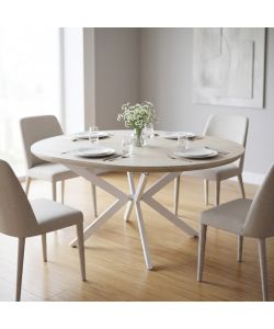 Cosma Tavolo Rotondo Allungabile Bianco Effetto Legno 120/160 cm
