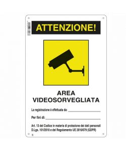 Cartello Area Videosorvegliata 20X 30 Alluminio