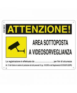 Cartello Area Videosorvegliata 30X 20 Alluminio