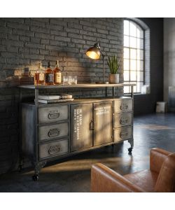 Cosma Mobile Soggiorno in Ferro Antracite 132,5x37,5x82 cm con 6 Cassetti e 2 Ante