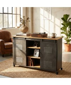 Cosma Mobile Gabriel in Ferro Marrone e Grigio 116x40x77 cm Industrial