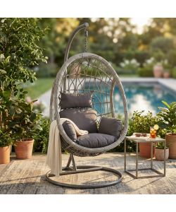 Cosma Poltrona a Dondolo da Giardino Wicker Grigio 195x93x122 cm