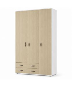 Armadio Monza 3 Ante e 2 Cassetti Bianco Olmo - 120x52x207 cm