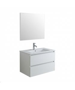 Mobile Bagno Sospeso Bianco 80cm con Lavabo e Specchio