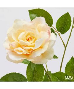EDG Ramo Rosa Gloria con Foglie e Bocciolo Giallo H 60 cm Pianta Artificiale