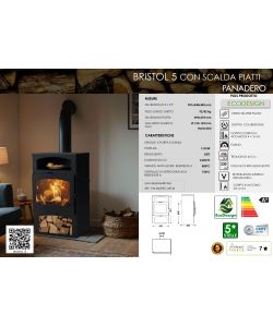 Stufa a legna Bristol 5S con scaldapiatti Panadero 7,8 Kw