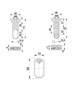 Kit bastone appendiabiti ovale Emuca per armadio, con gomma, sezione ovale  30x15 mm, lunghezza 950 mm, colore Anodizzato Opaco