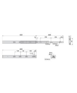 Emuca Kit Guide per cassetti, a sfera, 45 x 650 mm, estrazione totale