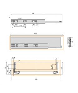 Emuca Kit cassetto Vertex cucina o bagno, con pannelli, chiusura soft, 500x93mm, modulo 450mm, Acciaio, Bianco