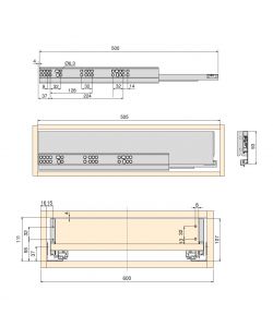 Emuca Kit cassetto Vertex cucina o bagno, con pannelli, chiusura soft, 500x93mm, modulo 600mm, Acciaio, Bianco