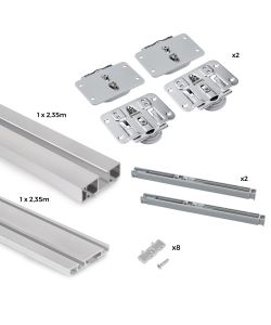 Emuca Sistema Flow da superficie in kit per un armadio con 2 ante scorrevoli in legno supportate da chiusura ammortizzat