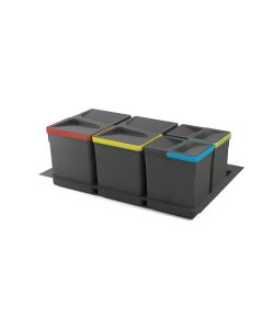 Emuca Contenitori per raccolta differenziata, 12 L+12 L+7 L+7 L, modulo 800 mm, Plastica, Grigio antracite. + Base