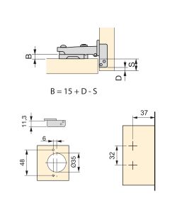 Emuca Kit cerniera collo dritto X91 con chiusura ammortizzata e basetta, basette per vite, Titanio, Acciaio.