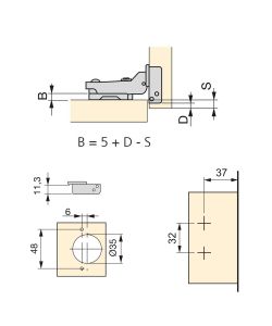 Emuca Kit cerniera a scodellino X91 con chiusura ammortizzata e basetta per vite, Titanio, Acciaio.