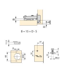 Emuca Kit cerniera collo dritto X91 con chiusura ammortizzata e basetta, basette Euro, Titanio, Acciaio.