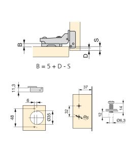 Emuca Kit cerniera a scodellino X91 con chiusura ammortizzata e basetta con vite Euro, Titanio, Acciaio.