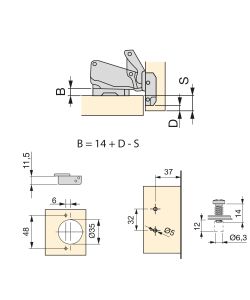 Emuca Cerniera a scodellino, D. 35 mm, collo dritto, chiusura ammortizzata, 165gr, basetta Euro, Titanio, Acciaio.