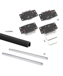 Emuca Kit di ferramentaper porte scorrevoli e a chiusura morbida Flow2 2 con binari incassati 2,35 m, pannelli non inclusi, Verniciato nero 1 KIT