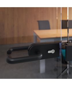 Emuca Maniglie per serrature di porte da interno in vetro, Modello U, alluminio, Verniciato nero 1 SET