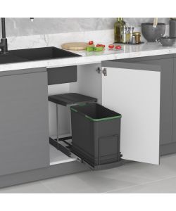 Emuca Pattumiera per differenziata Recycle da cucina, 24 L, fissaggio sul fondo ed estrazione manuale/automaticamente, Tecnoplastica grigio antracite 1 UN